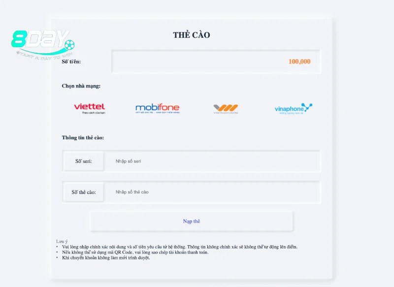 Khi nạp tiền 8Day cần lưu ý những điều gì?